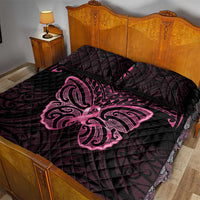 New Zealand Breast Cancer Awareness Quilt Bed Set Maori Butterfly Pink Ribbon Black Version - Polynesian Pride