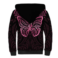 New Zealand Breast Cancer Awareness Sherpa Hoodie Maori Butterfly Pink Ribbon Black Version - Polynesian Pride