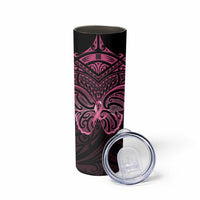 New Zealand Breast Cancer Awareness Skinny Tumbler Maori Butterfly Pink Ribbon Black Version - Polynesian Pride
