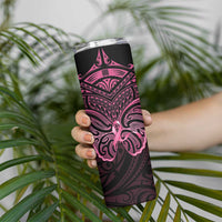 New Zealand Breast Cancer Awareness Skinny Tumbler Maori Butterfly Pink Ribbon Black Version - Polynesian Pride