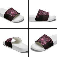 New Zealand Breast Cancer Awareness Slide Sandals Maori Butterfly Pink Ribbon Black Version - Polynesian Pride