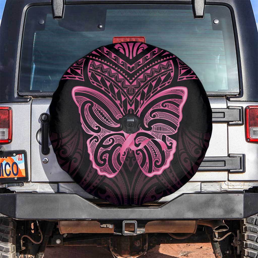New Zealand Breast Cancer Awareness Spare Tire Cover Maori Butterfly Pink Ribbon Black Version - Polynesian Pride