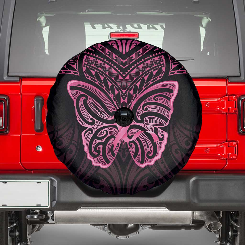 New Zealand Breast Cancer Awareness Spare Tire Cover Maori Butterfly Pink Ribbon Black Version - Polynesian Pride