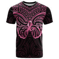 New Zealand Breast Cancer Awareness T Shirt Maori Butterfly Pink Ribbon Black Version - Polynesian Pride