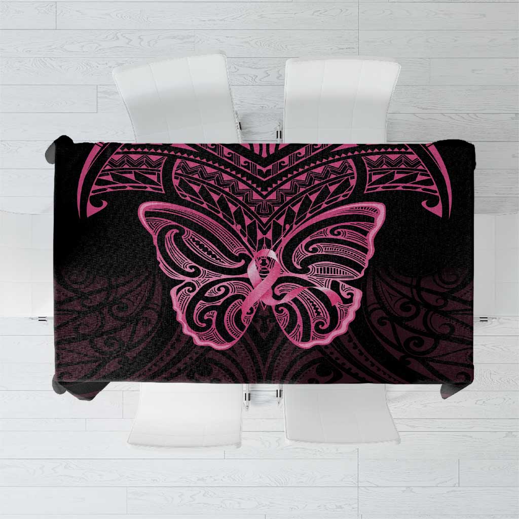 New Zealand Breast Cancer Awareness Tablecloth Maori Butterfly Pink Ribbon Black Version - Polynesian Pride