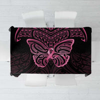 New Zealand Breast Cancer Awareness Tablecloth Maori Butterfly Pink Ribbon Black Version - Polynesian Pride