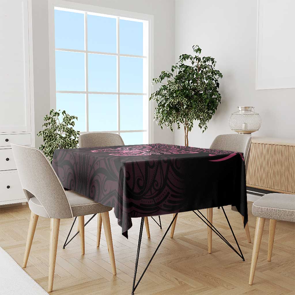 New Zealand Breast Cancer Awareness Tablecloth Maori Butterfly Pink Ribbon Black Version - Polynesian Pride