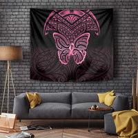 New Zealand Breast Cancer Awareness Tapestry Maori Butterfly Pink Ribbon Black Version - Polynesian Pride