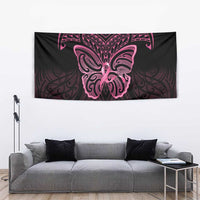 New Zealand Breast Cancer Awareness Tapestry Maori Butterfly Pink Ribbon Black Version - Polynesian Pride