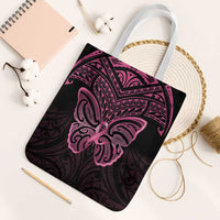 New Zealand Breast Cancer Awareness Tote Bag Maori Butterfly Pink Ribbon Black Version - Polynesian Pride