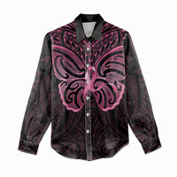 New Zealand Breast Cancer Awareness Women Casual Shirt Maori Butterfly Pink Ribbon Black Version - Polynesian Pride