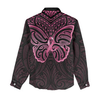 New Zealand Breast Cancer Awareness Women Casual Shirt Maori Butterfly Pink Ribbon Black Version - Polynesian Pride