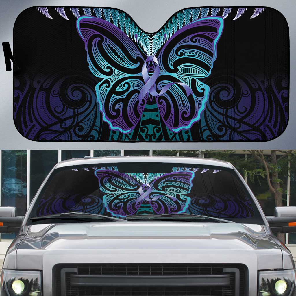 Suicide Prevention New Zealand Auto Sun Shade Aotearoa Maori Butterfly Mix Silver Fern - Polynesian Pride