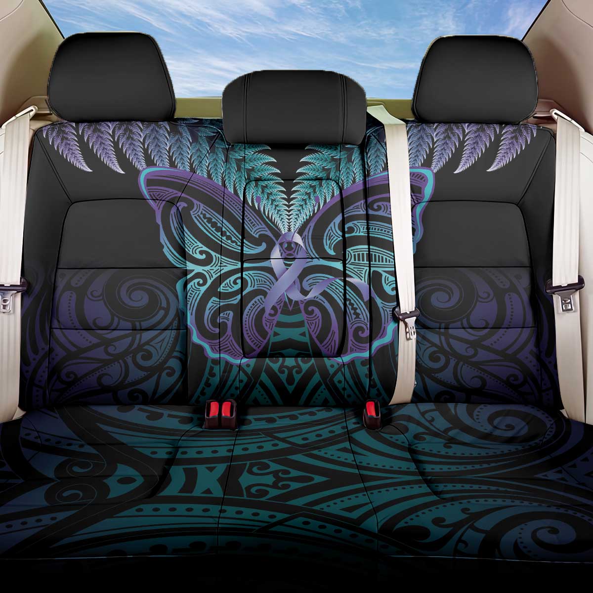 Suicide Prevention New Zealand Back Car Seat Cover Aotearoa Maori Butterfly Mix Silver Fern - Polynesian Pride