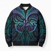 Suicide Prevention New Zealand Bomber Puffer Jacket Aotearoa Maori Butterfly Mix Silver Fern - Polynesian Pride
