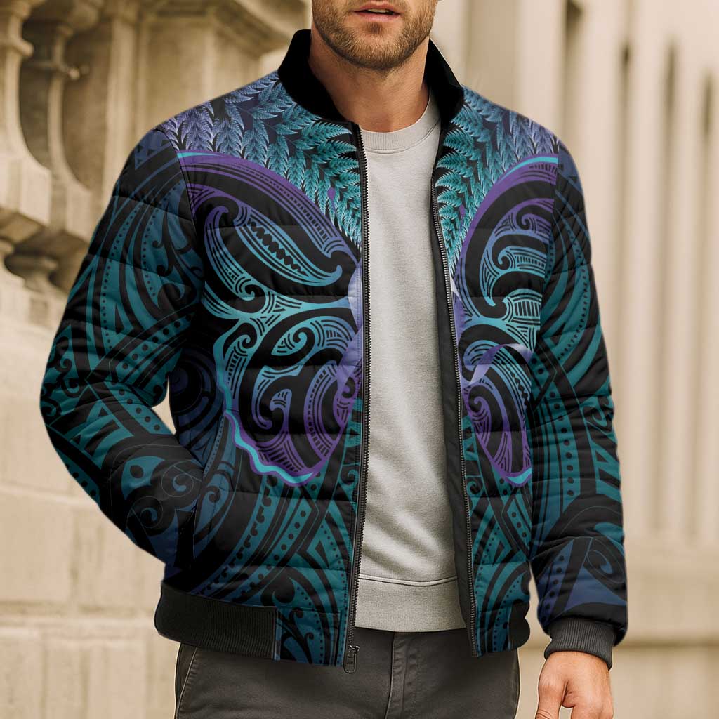Suicide Prevention New Zealand Bomber Puffer Jacket Aotearoa Maori Butterfly Mix Silver Fern - Polynesian Pride