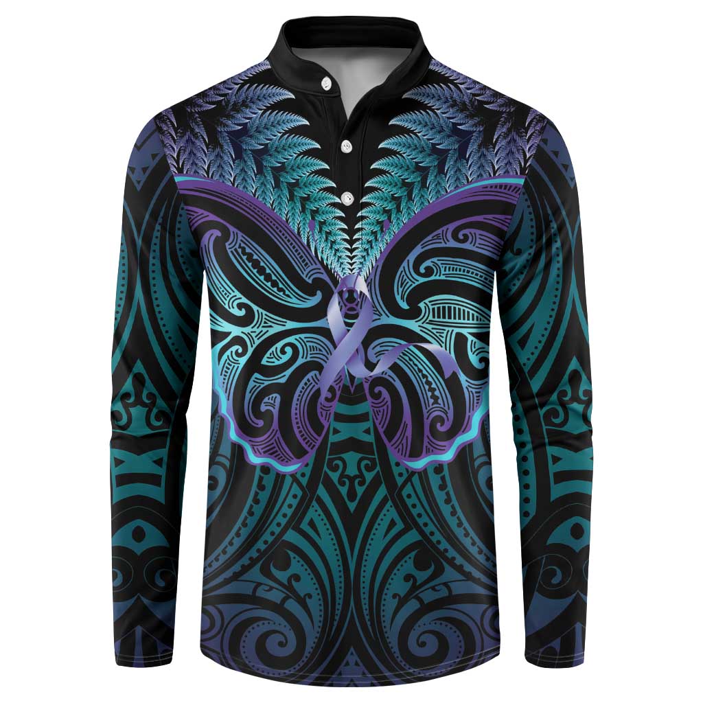 Suicide Prevention New Zealand Button Sweatshirt Aotearoa Maori Butterfly Mix Silver Fern - Polynesian Pride