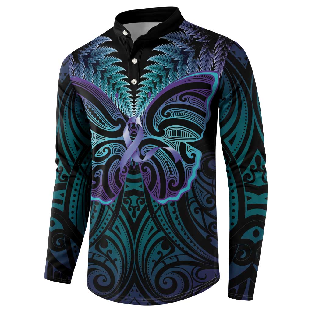 Suicide Prevention New Zealand Button Sweatshirt Aotearoa Maori Butterfly Mix Silver Fern - Polynesian Pride