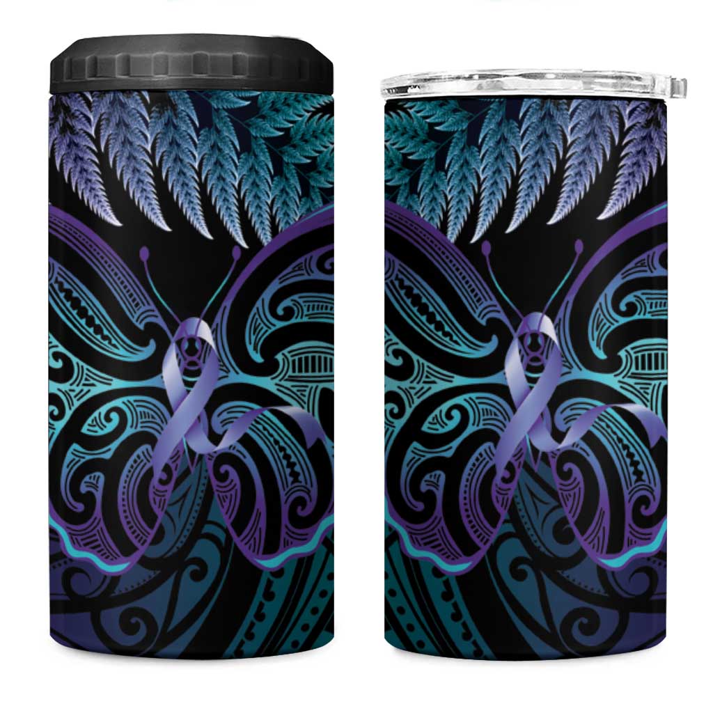 Suicide Prevention New Zealand 4 in 1 Can Cooler Tumbler Aotearoa Maori Butterfly Mix Silver Fern - Polynesian Pride
