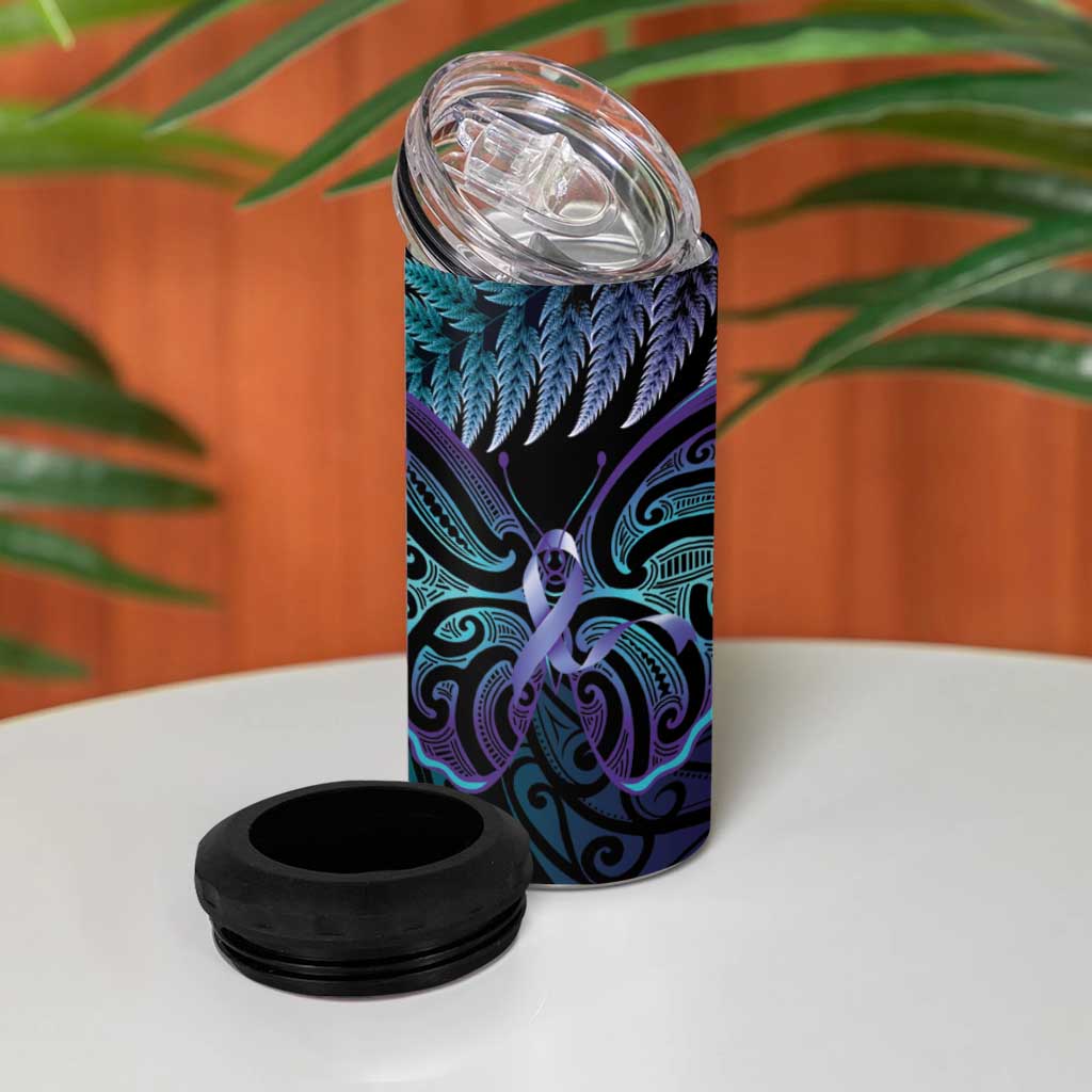 Suicide Prevention New Zealand 4 in 1 Can Cooler Tumbler Aotearoa Maori Butterfly Mix Silver Fern - Polynesian Pride