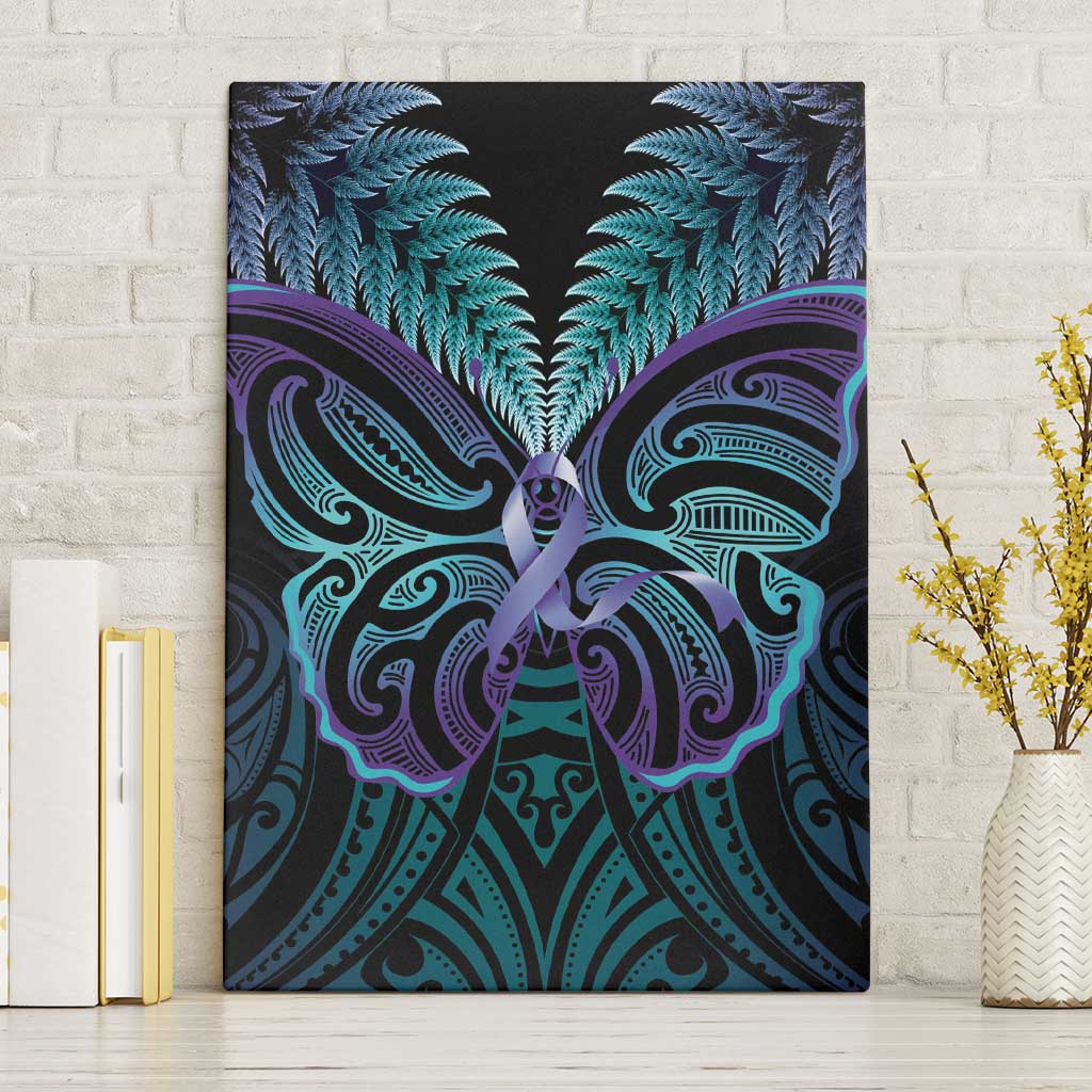 Suicide Prevention New Zealand Canvas Wall Art Aotearoa Maori Butterfly Mix Silver Fern - Polynesian Pride