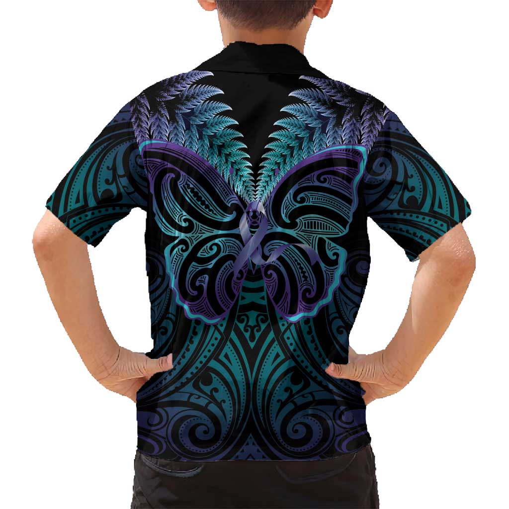 Suicide Prevention New Zealand Family Matching Long Sleeve Bodycon Dress and Hawaiian Shirt Aotearoa Maori Butterfly Mix Silver Fern - Polynesian Pride