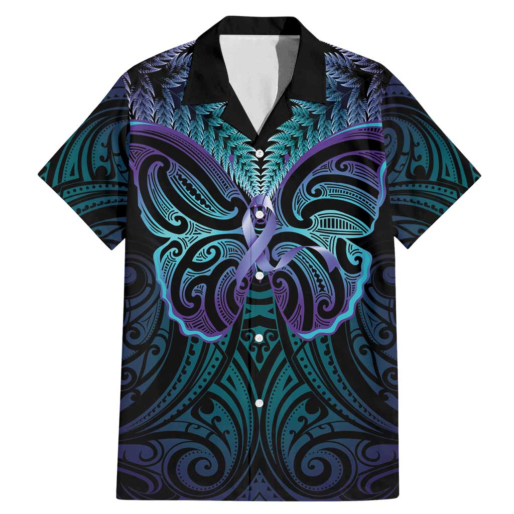 Suicide Prevention New Zealand Family Matching Mermaid Dress and Hawaiian Shirt Aotearoa Maori Butterfly Mix Silver Fern - Polynesian Pride