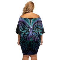 Suicide Prevention New Zealand Family Matching Off Shoulder Short Dress and Hawaiian Shirt Aotearoa Maori Butterfly Mix Silver Fern - Polynesian Pride