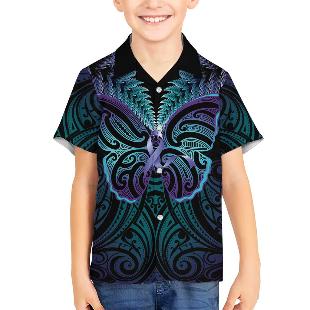 Suicide Prevention New Zealand Family Matching Short Sleeve Bodycon Dress and Hawaiian Shirt Aotearoa Maori Butterfly Mix Silver Fern - Polynesian Pride