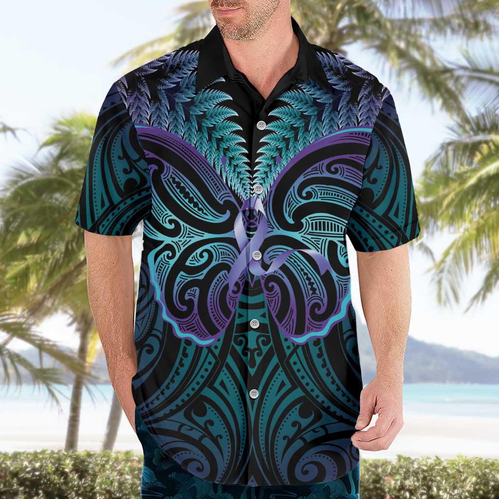 Suicide Prevention New Zealand Hawaiian Shirt Aotearoa Maori Butterfly Mix Silver Fern - Polynesian Pride