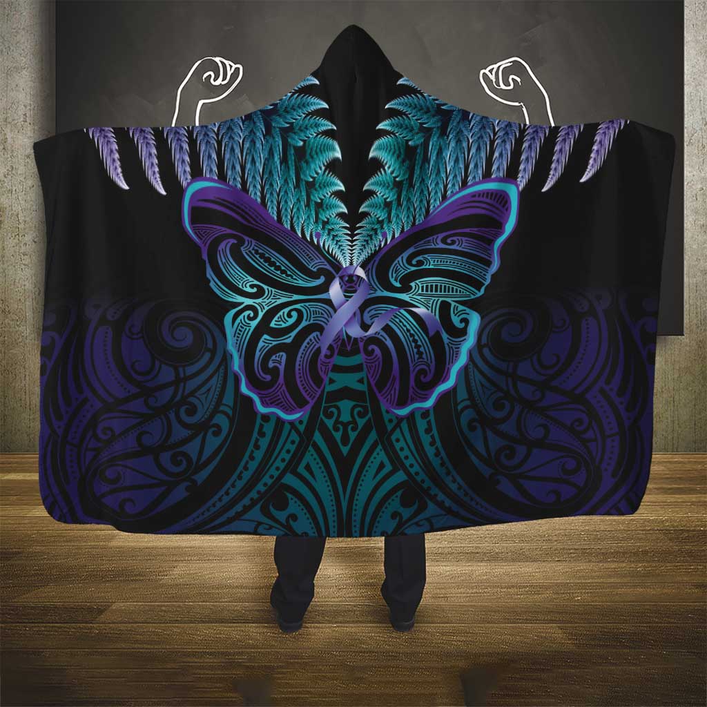 Suicide Prevention New Zealand Hooded Blanket Aotearoa Maori Butterfly Mix Silver Fern - Polynesian Pride