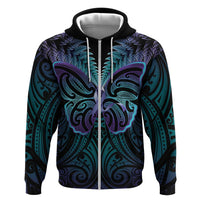 Suicide Prevention New Zealand Hoodie Aotearoa Maori Butterfly Mix Silver Fern - Polynesian Pride