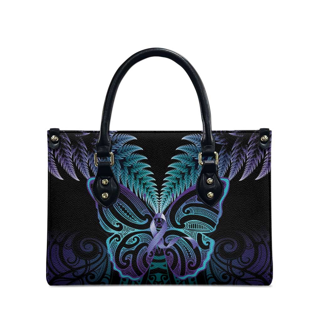 Suicide Prevention New Zealand Leather Bag Aotearoa Maori Butterfly Mix Silver Fern - Polynesian Pride