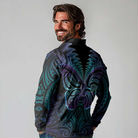 Suicide Prevention New Zealand Long Sleeve Polo Shirt Aotearoa Maori Butterfly Mix Silver Fern - Polynesian Pride