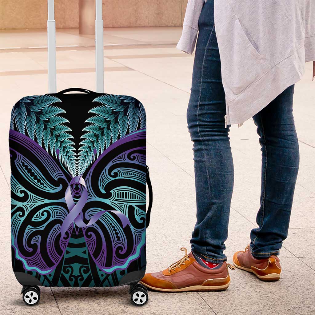 Suicide Prevention New Zealand Luggage Cover Aotearoa Maori Butterfly Mix Silver Fern - Polynesian Pride