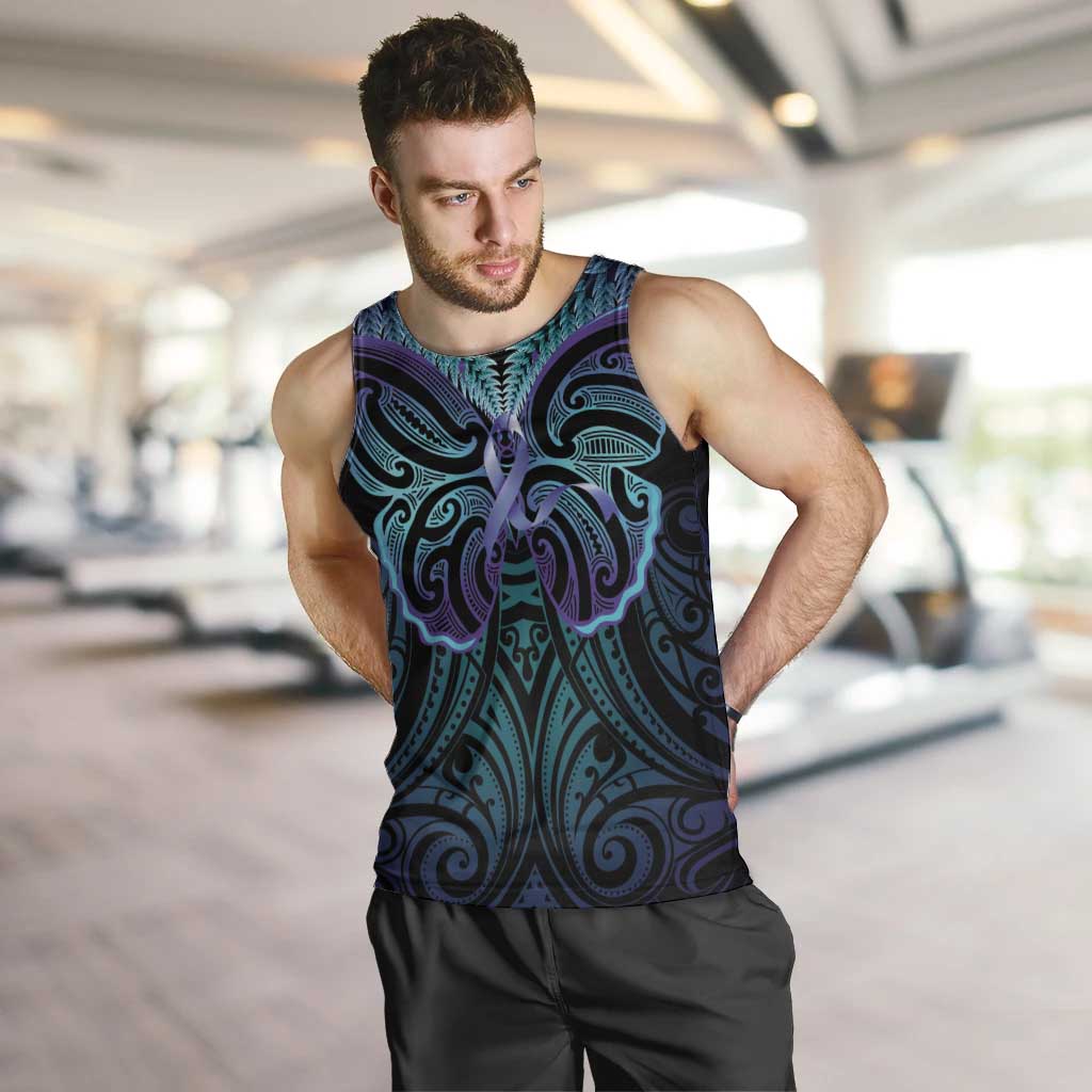 Suicide Prevention New Zealand Men Tank Top Aotearoa Maori Butterfly Mix Silver Fern - Polynesian Pride