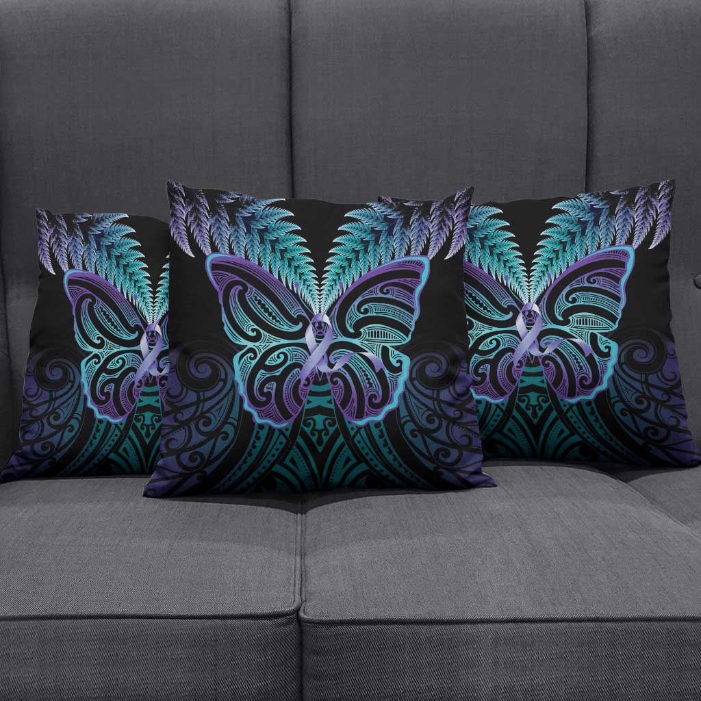 Suicide Prevention New Zealand Pillow Cover Aotearoa Maori Butterfly Mix Silver Fern - Polynesian Pride