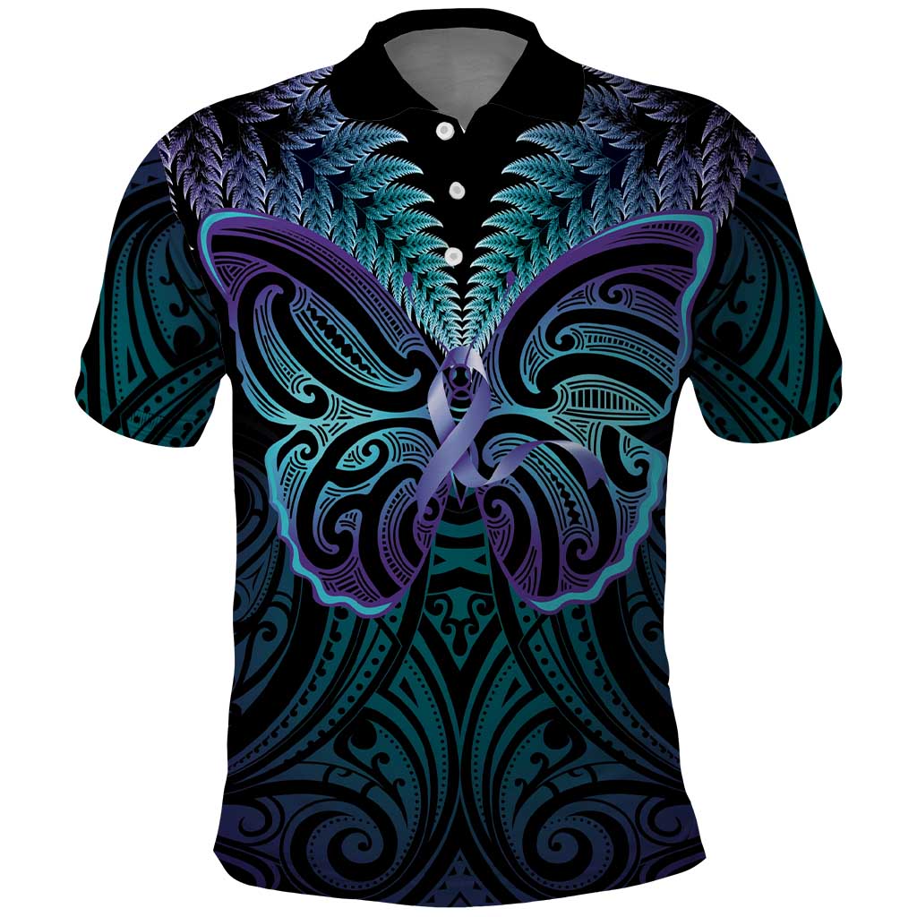 Suicide Prevention New Zealand Polo Shirt Aotearoa Maori Butterfly Mix Silver Fern - Polynesian Pride