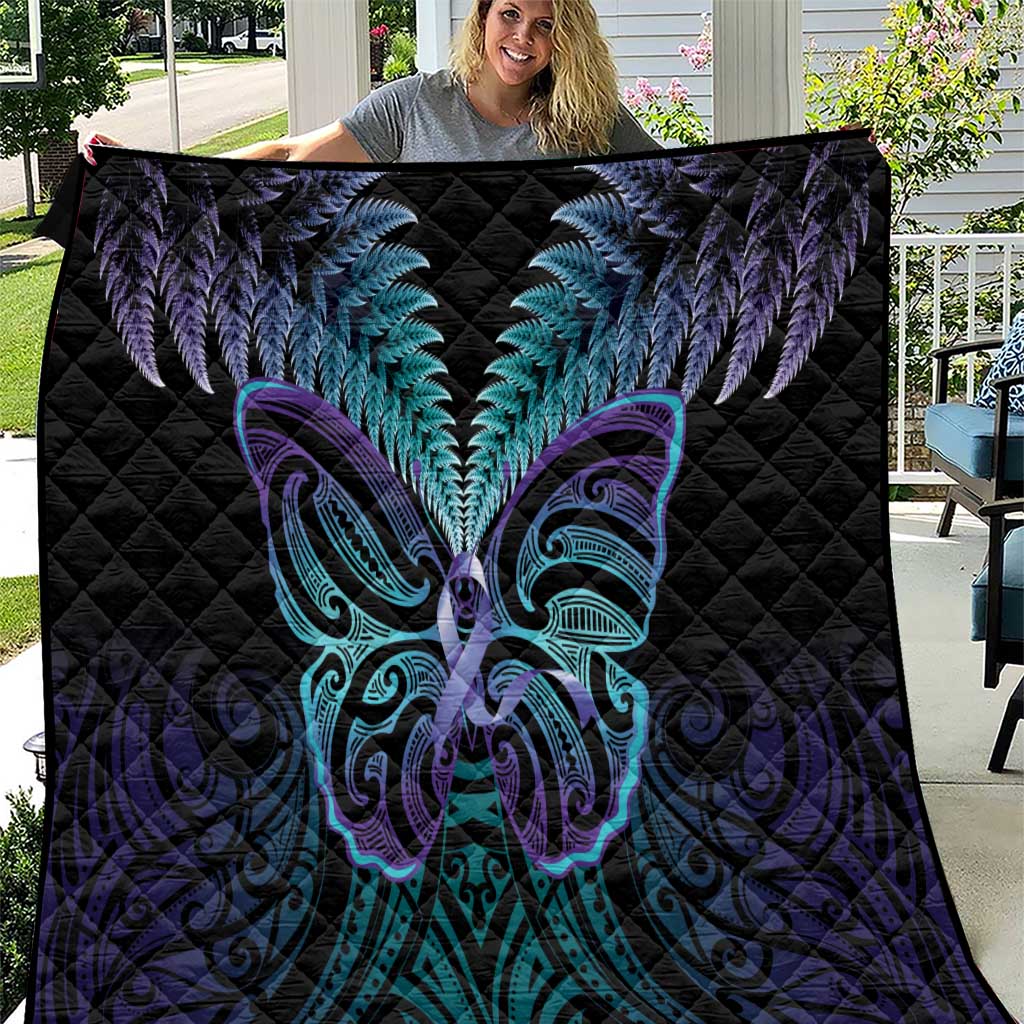 Suicide Prevention New Zealand Quilt Aotearoa Maori Butterfly Mix Silver Fern - Polynesian Pride