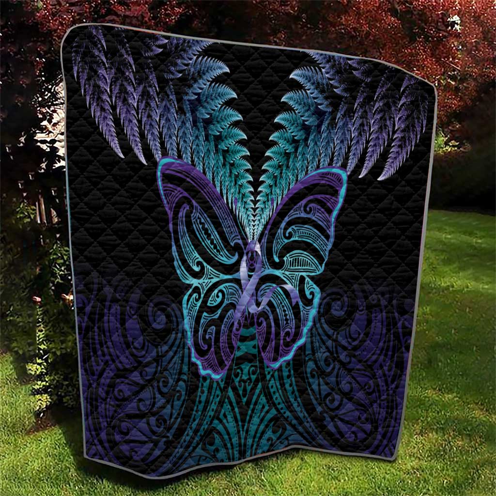 Suicide Prevention New Zealand Quilt Aotearoa Maori Butterfly Mix Silver Fern - Polynesian Pride