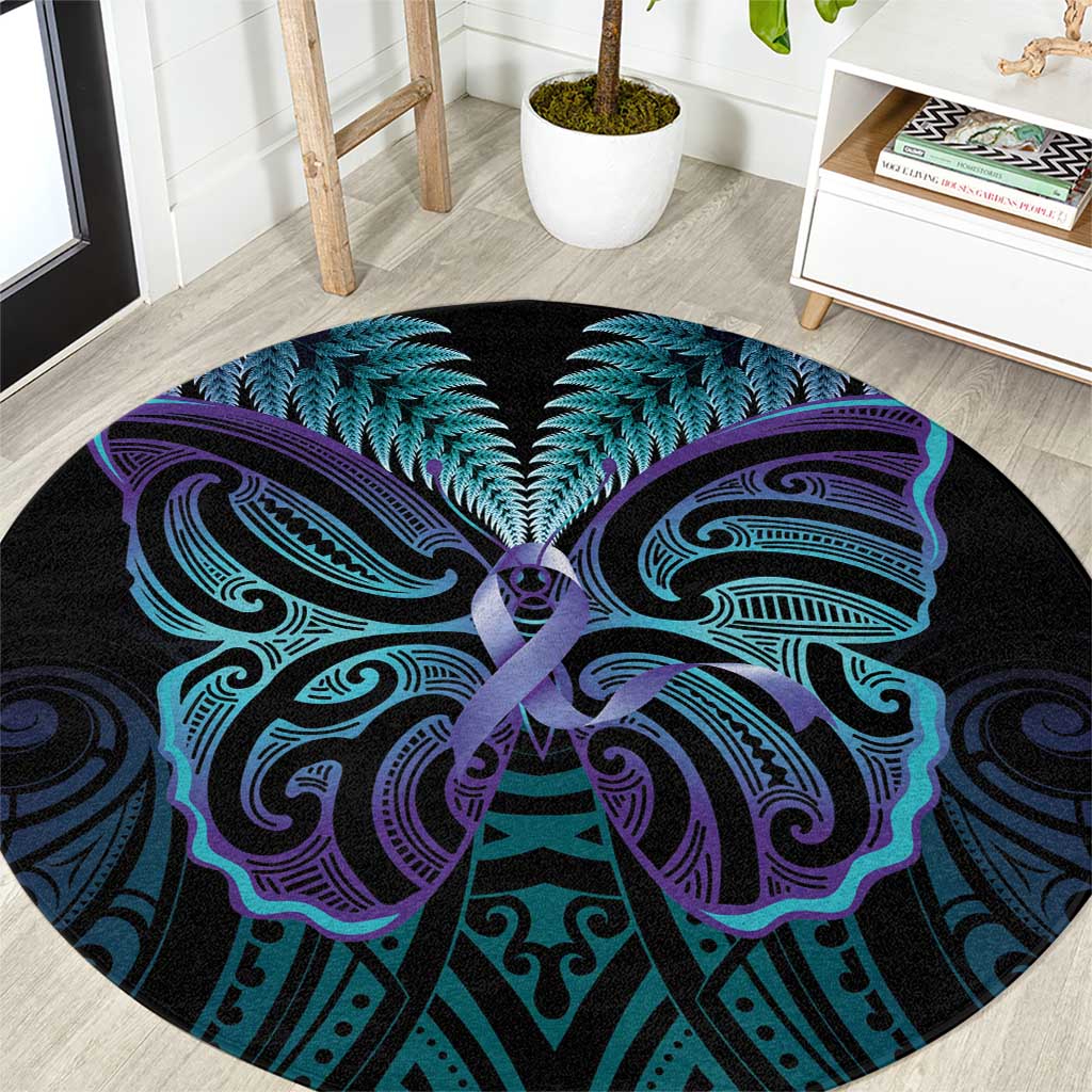 Suicide Prevention New Zealand Round Carpet Aotearoa Maori Butterfly Mix Silver Fern - Polynesian Pride