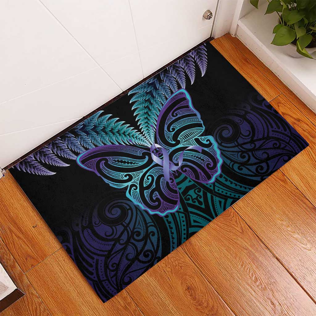 Suicide Prevention New Zealand Rubber Doormat Aotearoa Maori Butterfly Mix Silver Fern - Polynesian Pride