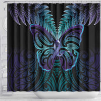 Suicide Prevention New Zealand Shower Curtain Aotearoa Maori Butterfly Mix Silver Fern - Polynesian Pride