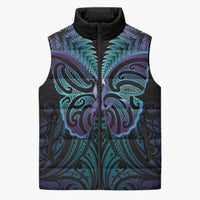 Suicide Prevention New Zealand Sleeveless Puffer Jacket Aotearoa Maori Butterfly Mix Silver Fern - Polynesian Pride