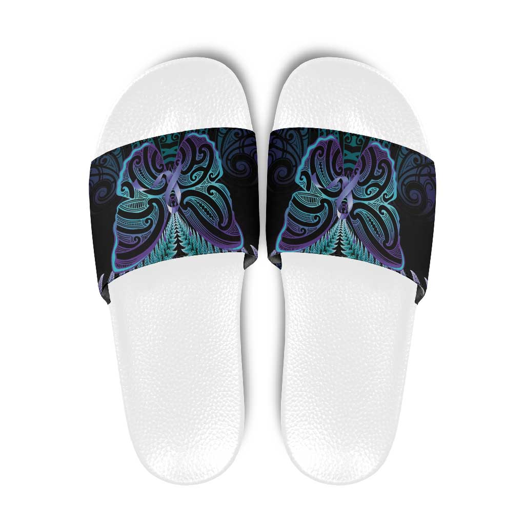 Suicide Prevention New Zealand Slide Sandals Aotearoa Maori Butterfly Mix Silver Fern - Polynesian Pride