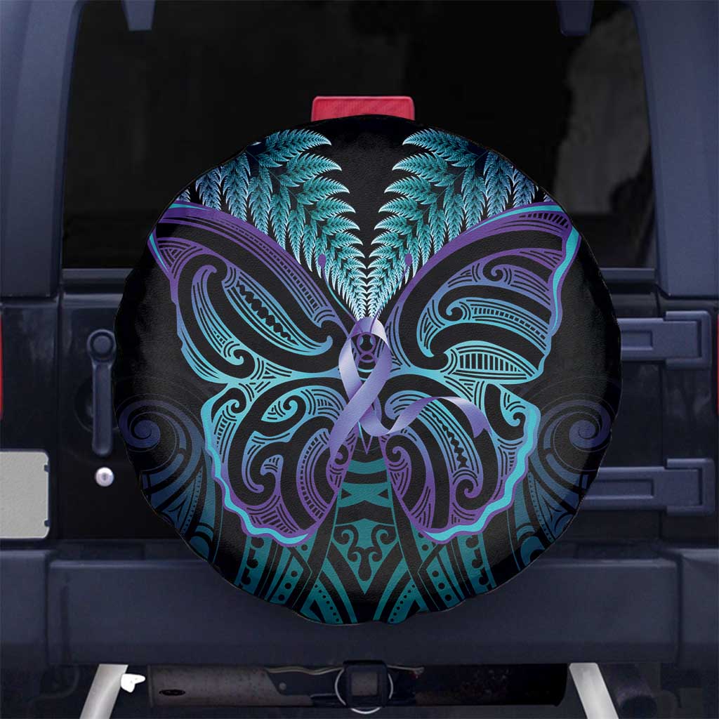 Suicide Prevention New Zealand Spare Tire Cover Aotearoa Maori Butterfly Mix Silver Fern - Polynesian Pride