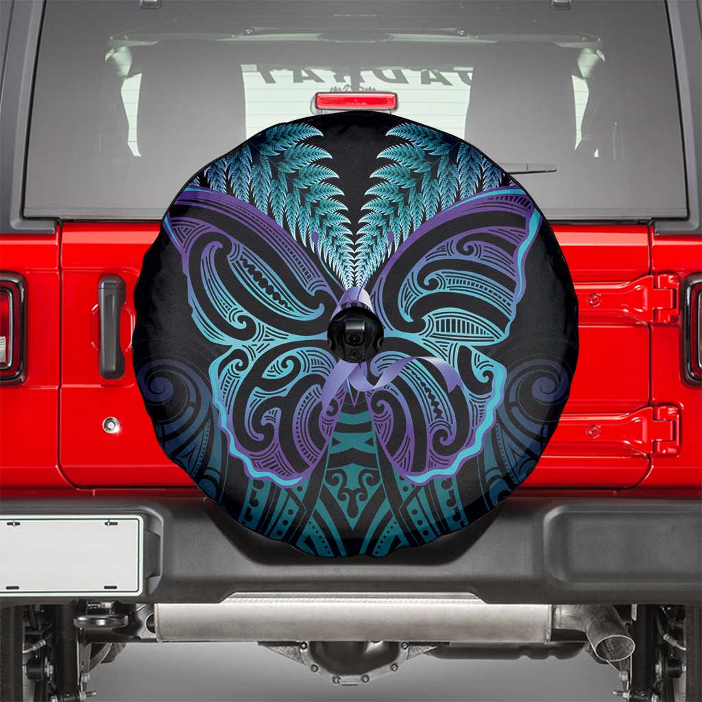 Suicide Prevention New Zealand Spare Tire Cover Aotearoa Maori Butterfly Mix Silver Fern - Polynesian Pride