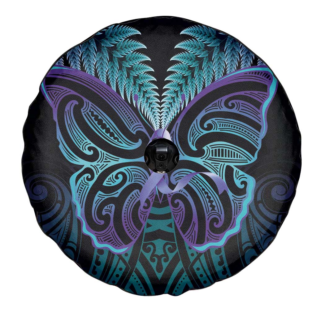 Suicide Prevention New Zealand Spare Tire Cover Aotearoa Maori Butterfly Mix Silver Fern - Polynesian Pride