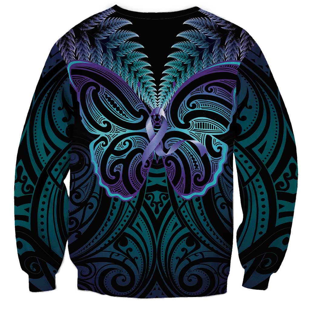 Suicide Prevention New Zealand Sweatshirt Aotearoa Maori Butterfly Mix Silver Fern - Polynesian Pride