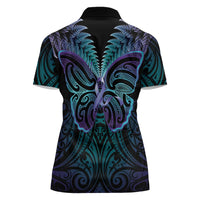 Suicide Prevention New Zealand Women Polo Shirt Aotearoa Maori Butterfly Mix Silver Fern - Polynesian Pride